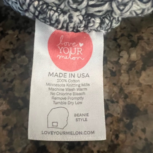 Love Your Melon Gray/White Knit Beanie with Brown Patch - Picture 4 of 6